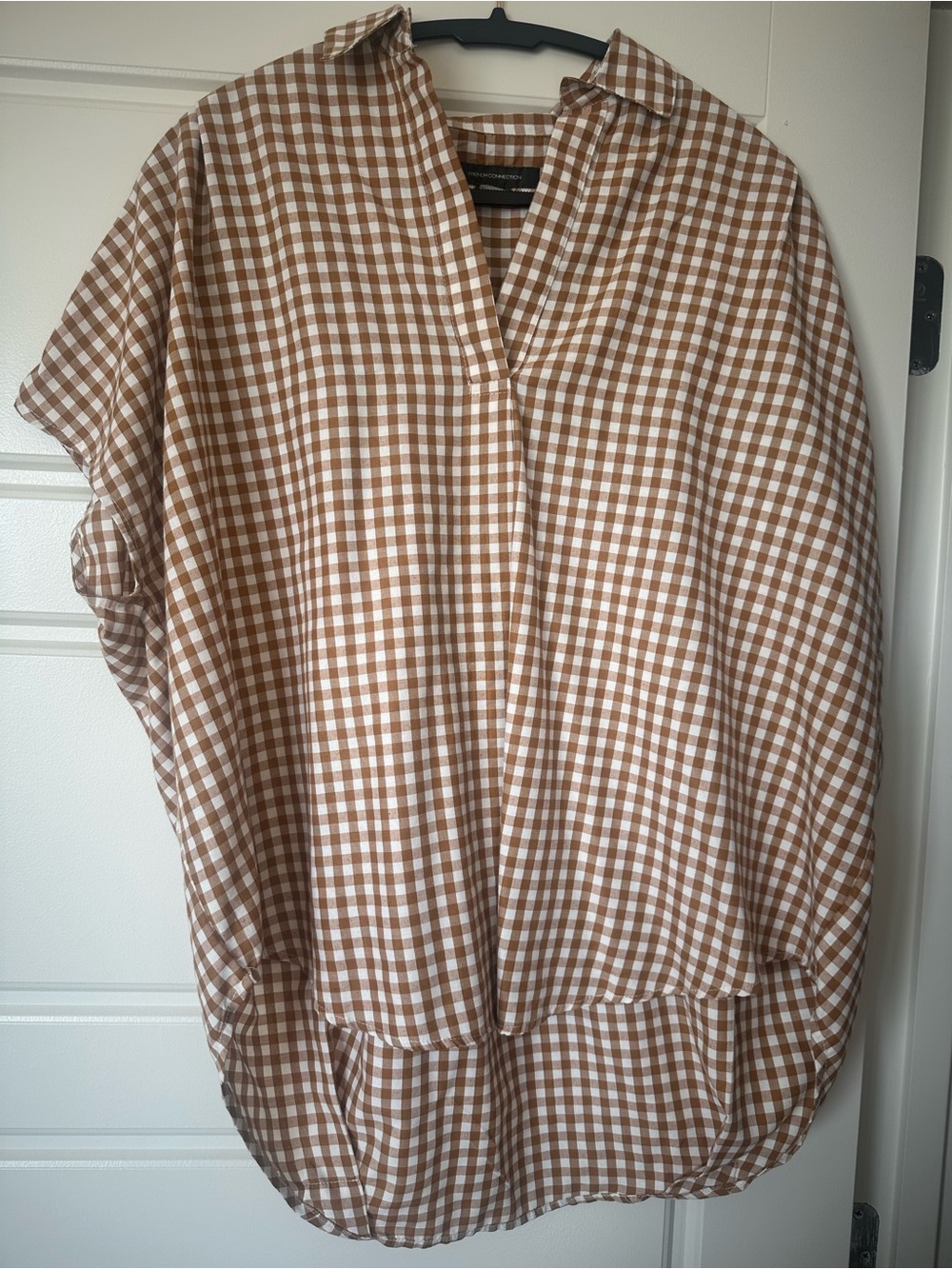 French Connection Brown and White Gingham Women's Top